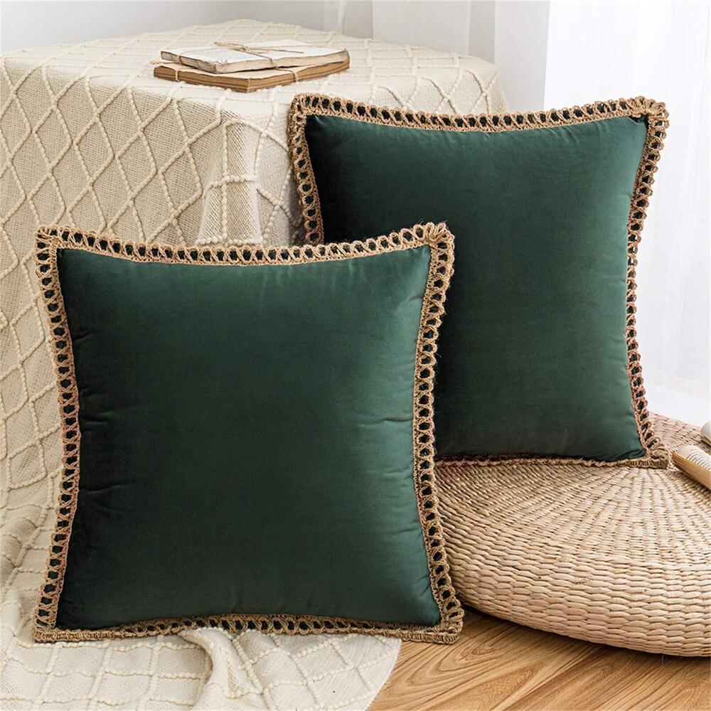7963 Set of 2 Velvet Decorative Throw Pillow Covers 18x18 Inch, Farmhouse